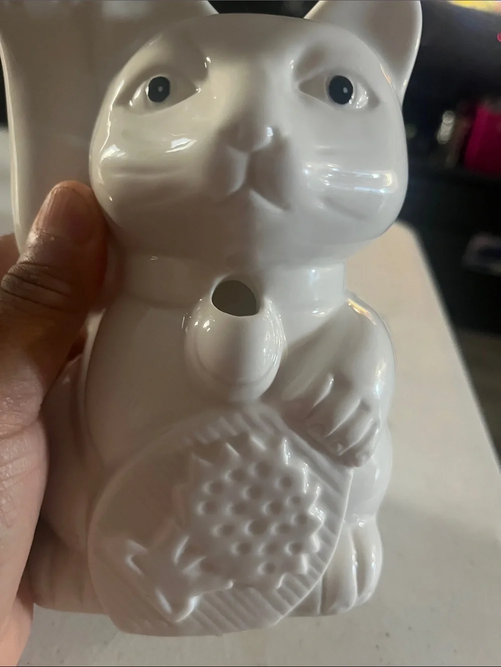 White Ceramic Lucky Cat Figurine Wall Decor